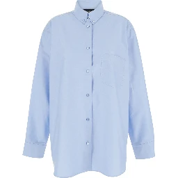 Light Blue Shirt with Buttons in Cotton Blend Woman