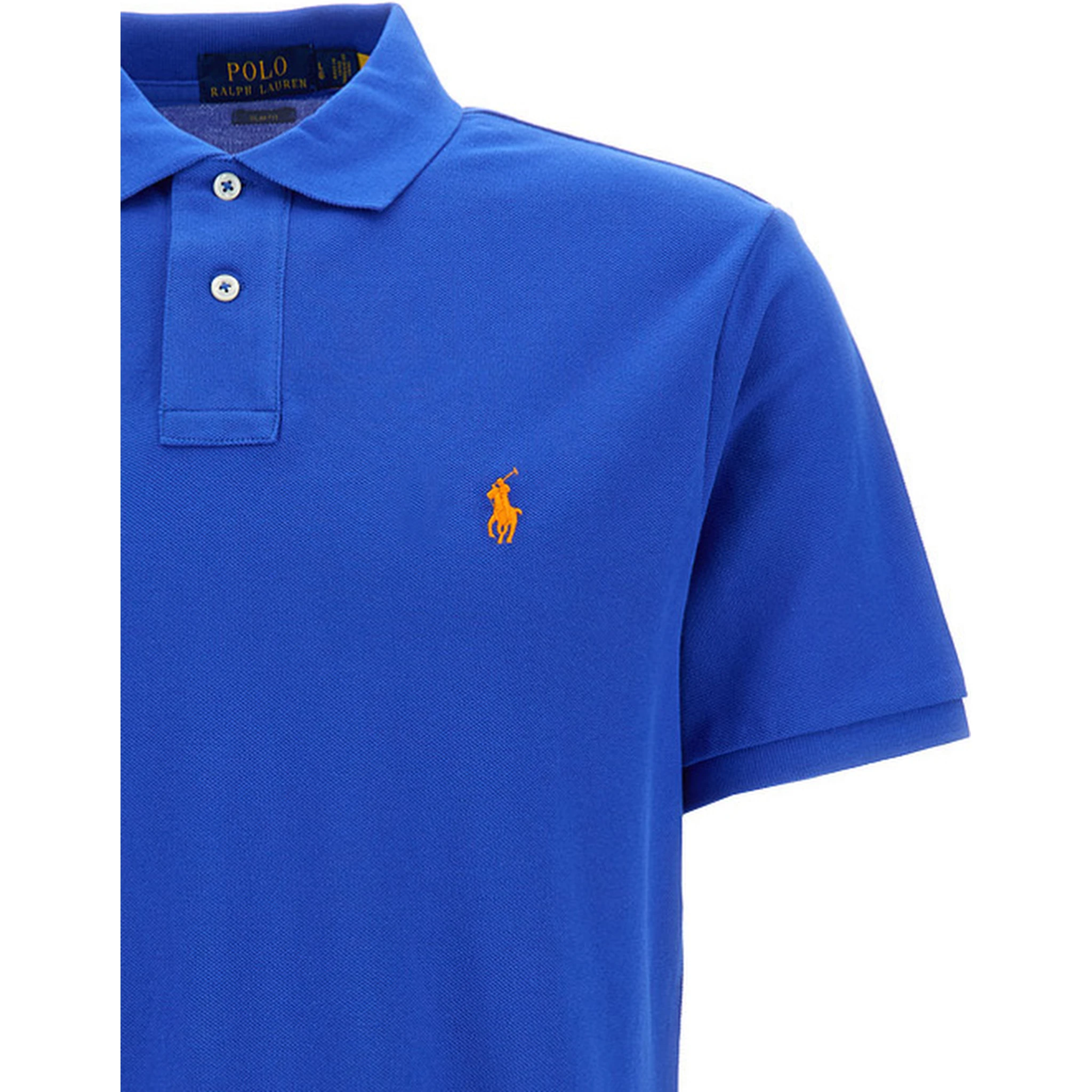 "Regular Fit" Blue Polo Shirt with Pony Embroidery on the Front in Cotton Piquet Man