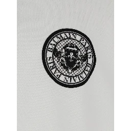 White Polo Shirt with Collar and Coin Print on the Front in Cotton Man