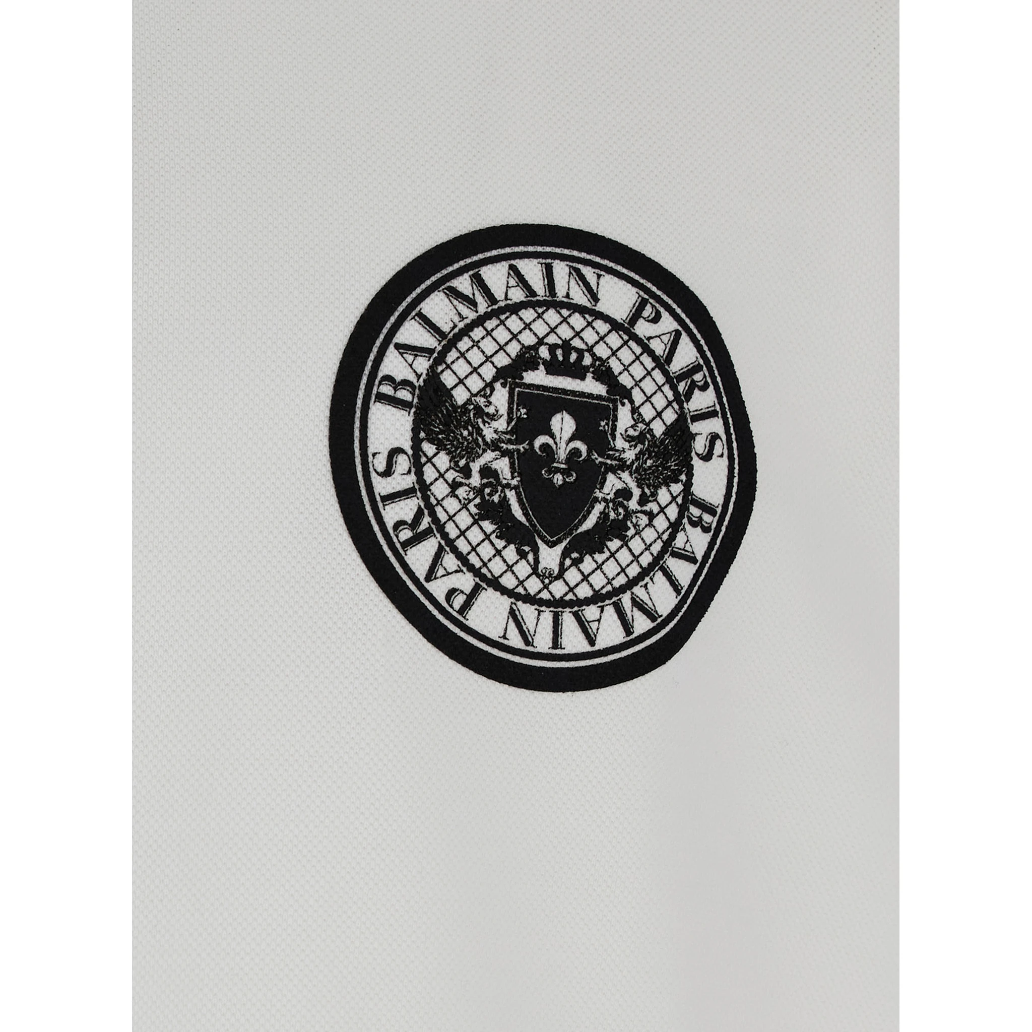 White Polo Shirt with Collar and Coin Print on the Front in Cotton Man