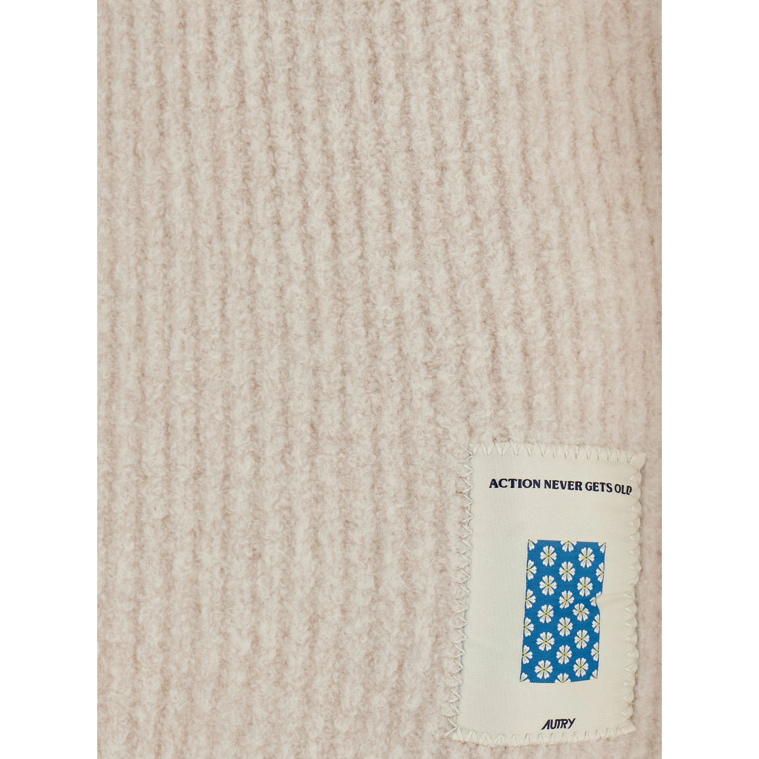 Beige Crewneck Sweater with Logo Patch in Fabric Man