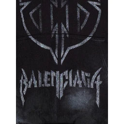 Black Hoodie with Metal BB Stencil Motif in Dirty Effect Cotton Man