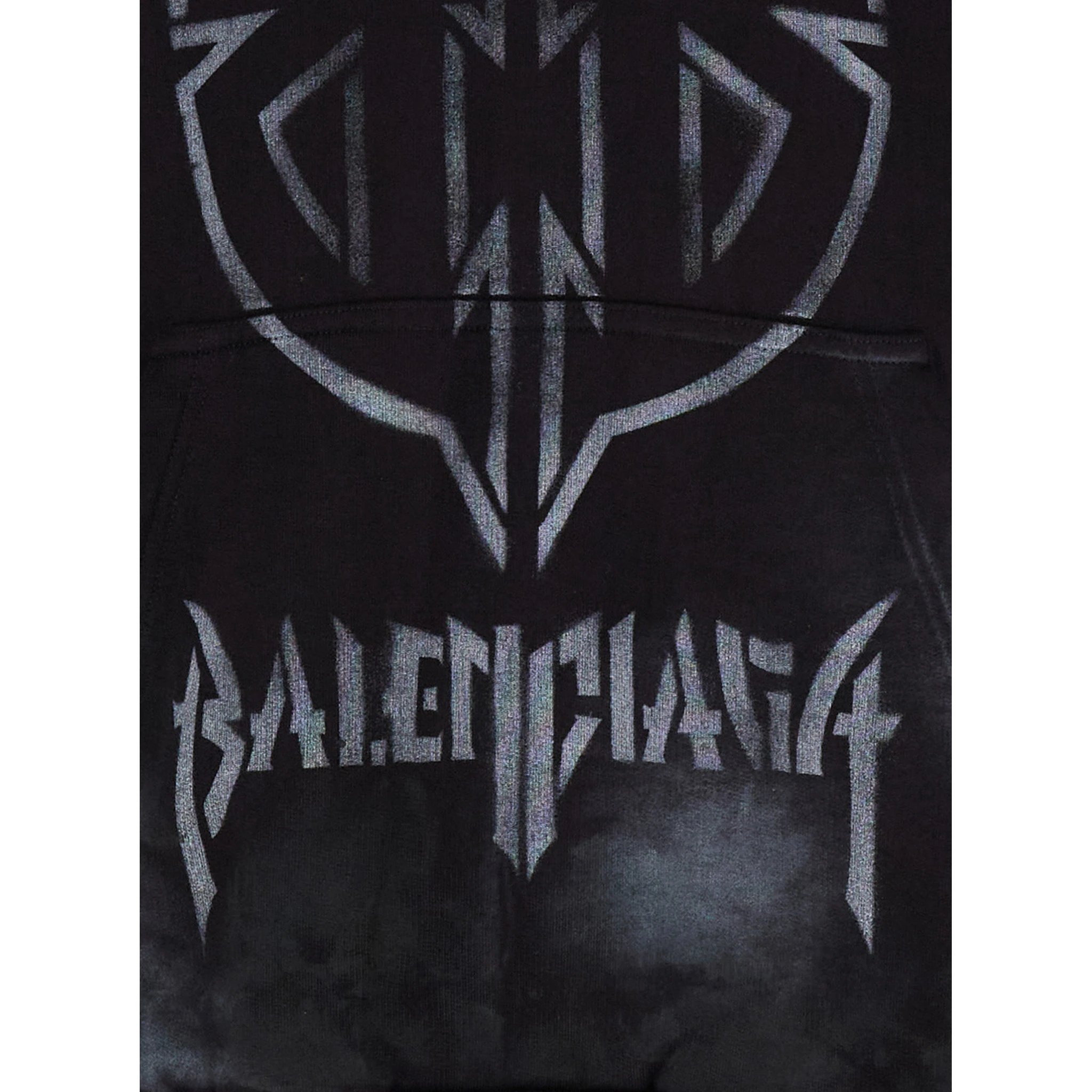 Black Hoodie with Metal BB Stencil Motif in Dirty Effect Cotton Man