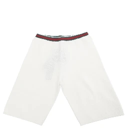White Bermuda Pants with Web Detail and Embroidery in Cotton Boy