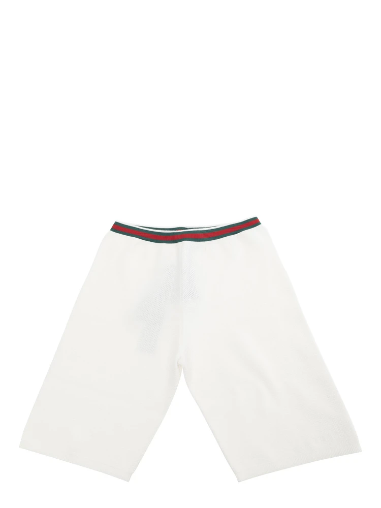White Bermuda Pants with Web Detail and Embroidery in Cotton Boy