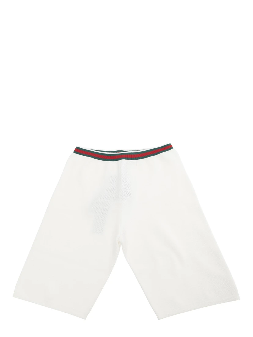 White Bermuda Pants with Web Detail and Embroidery in Cotton Boy