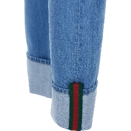 Blue Jeans with Logo Patch on the Rear and Web Turn-Up Hem in Denim Man