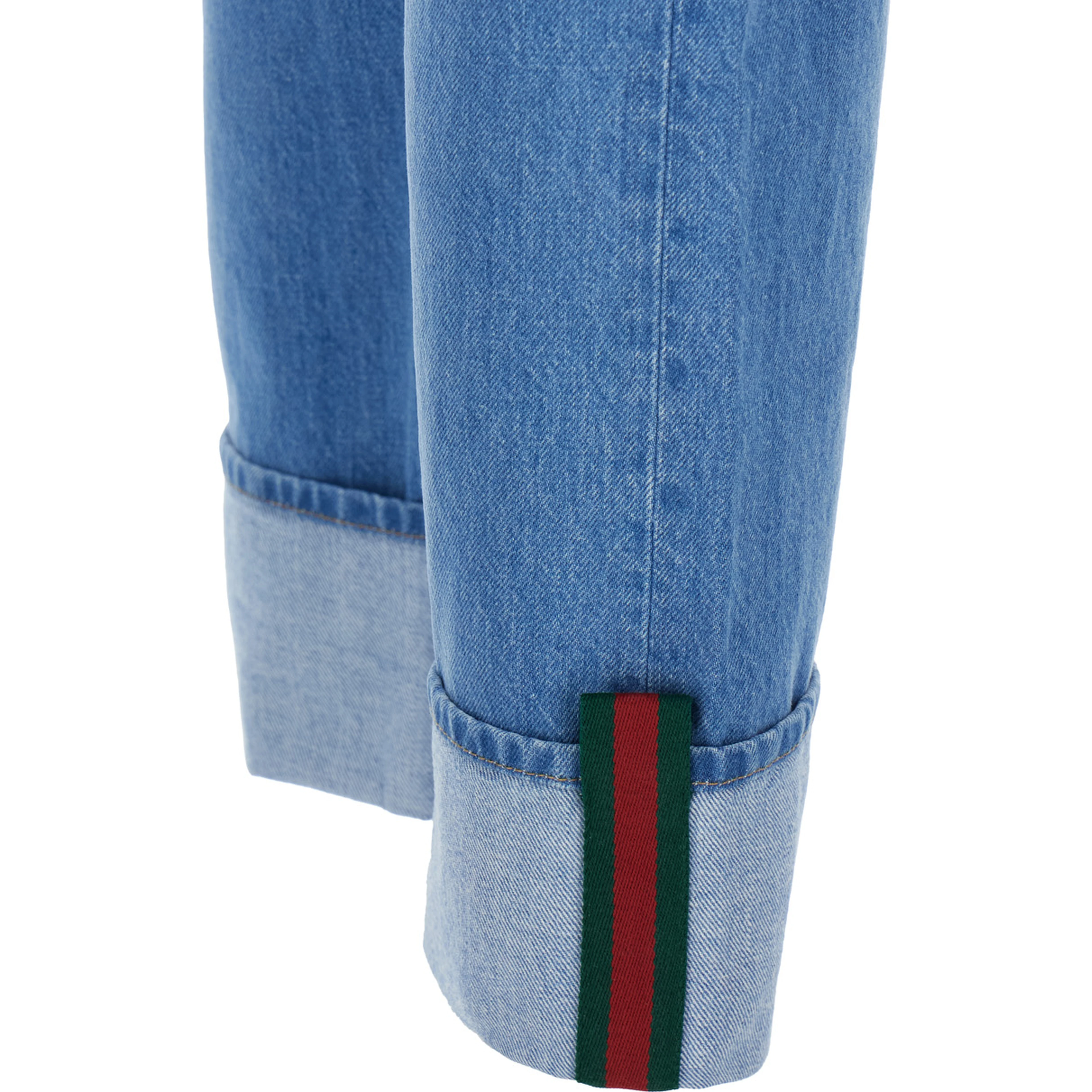 Blue Jeans with Logo Patch on the Rear and Web Turn-Up Hem in Denim Man