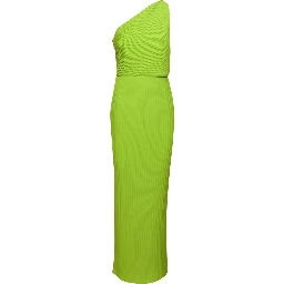 Green One Shoulder Maxi Dress in Techno Fabric Woman