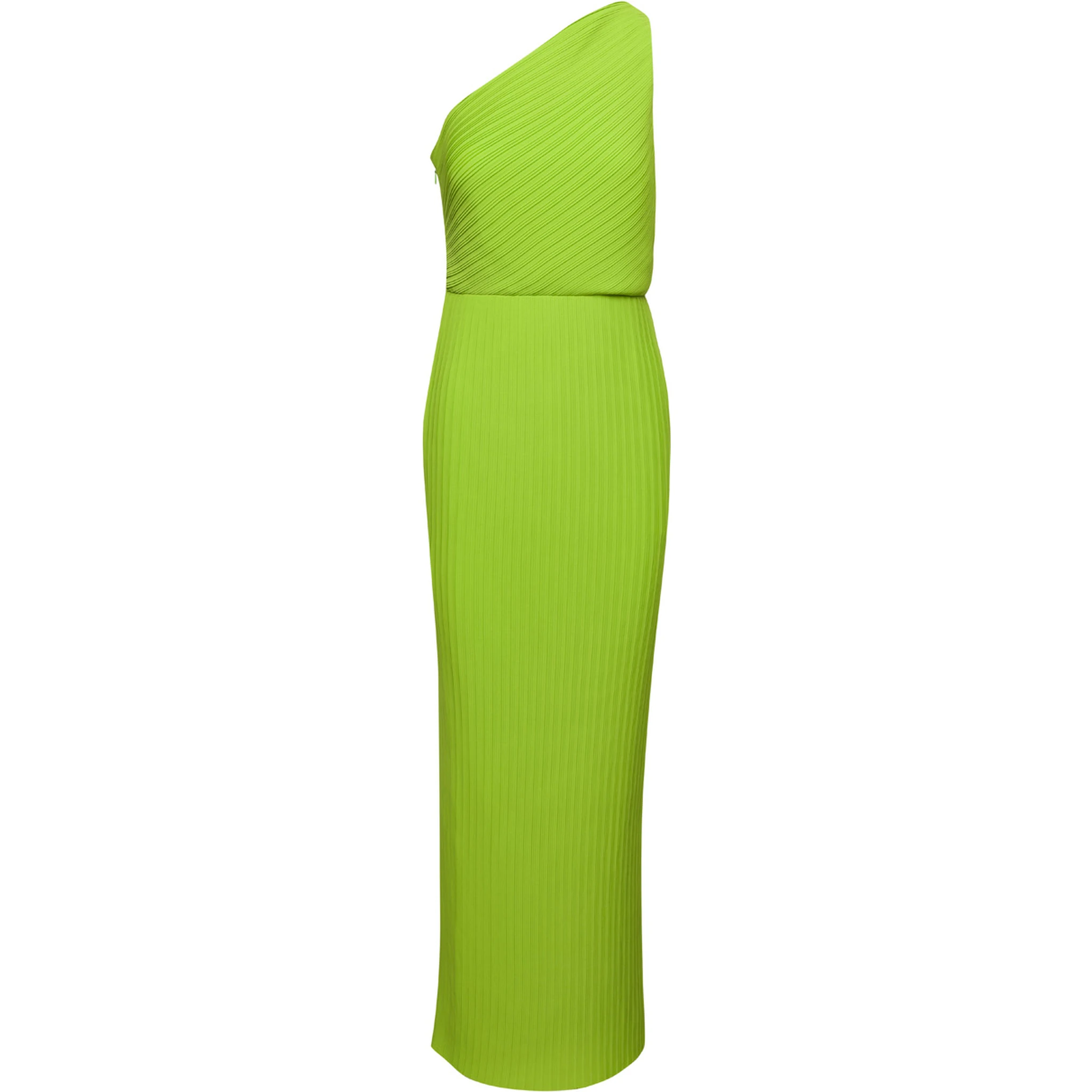 Green One Shoulder Maxi Dress in Techno Fabric Woman