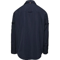 Oversized Blue Shirt with Patch Pockets in Polyamide Blend Man
