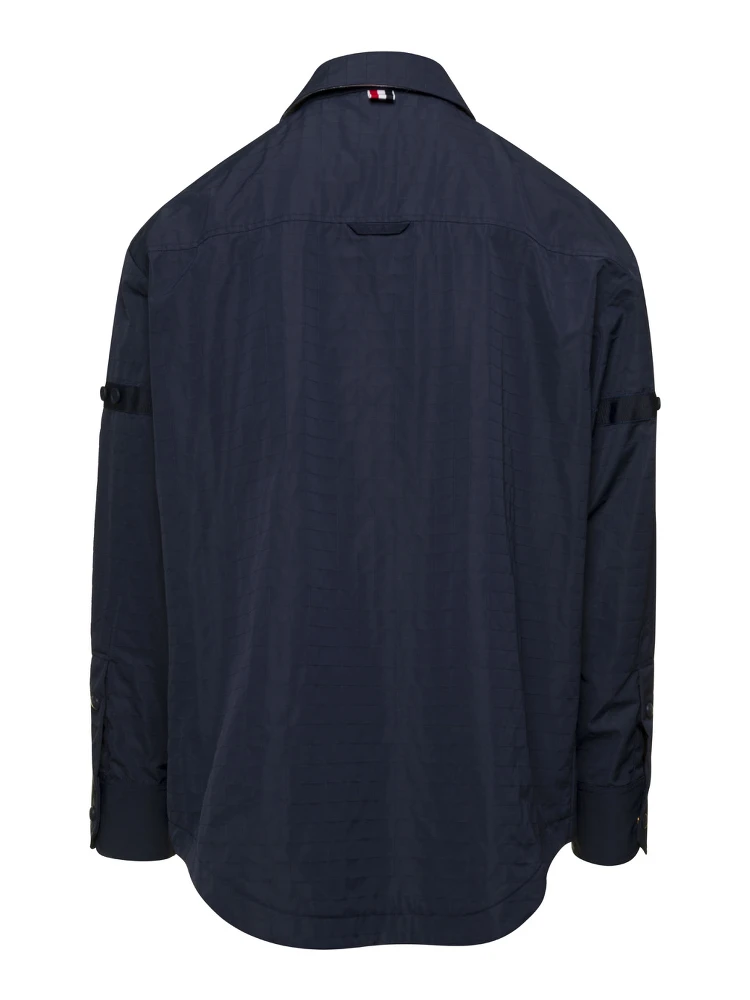 Oversized Blue Shirt with Patch Pockets in Polyamide Blend Man alternative