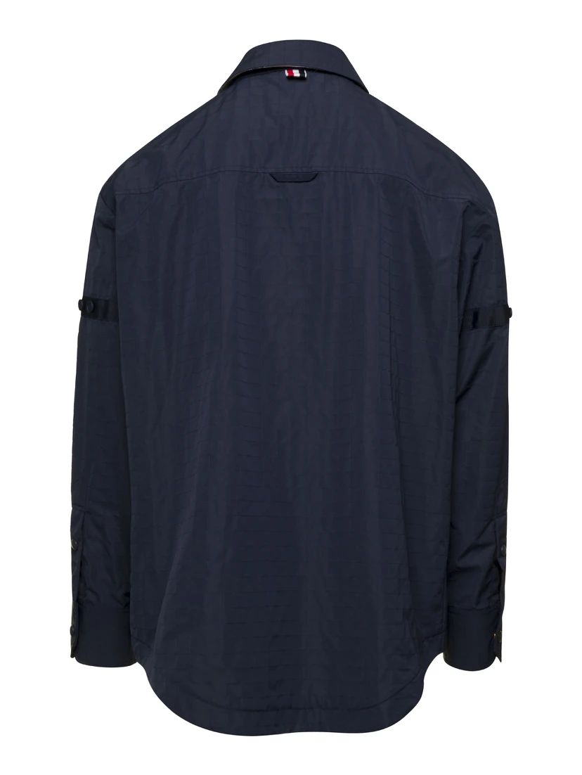 Oversized Blue Shirt with Patch Pockets in Polyamide Blend Man