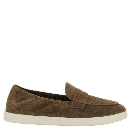 Brown Loafers with Logo Plaque on the Front and Slip-On Design in Suede Woman