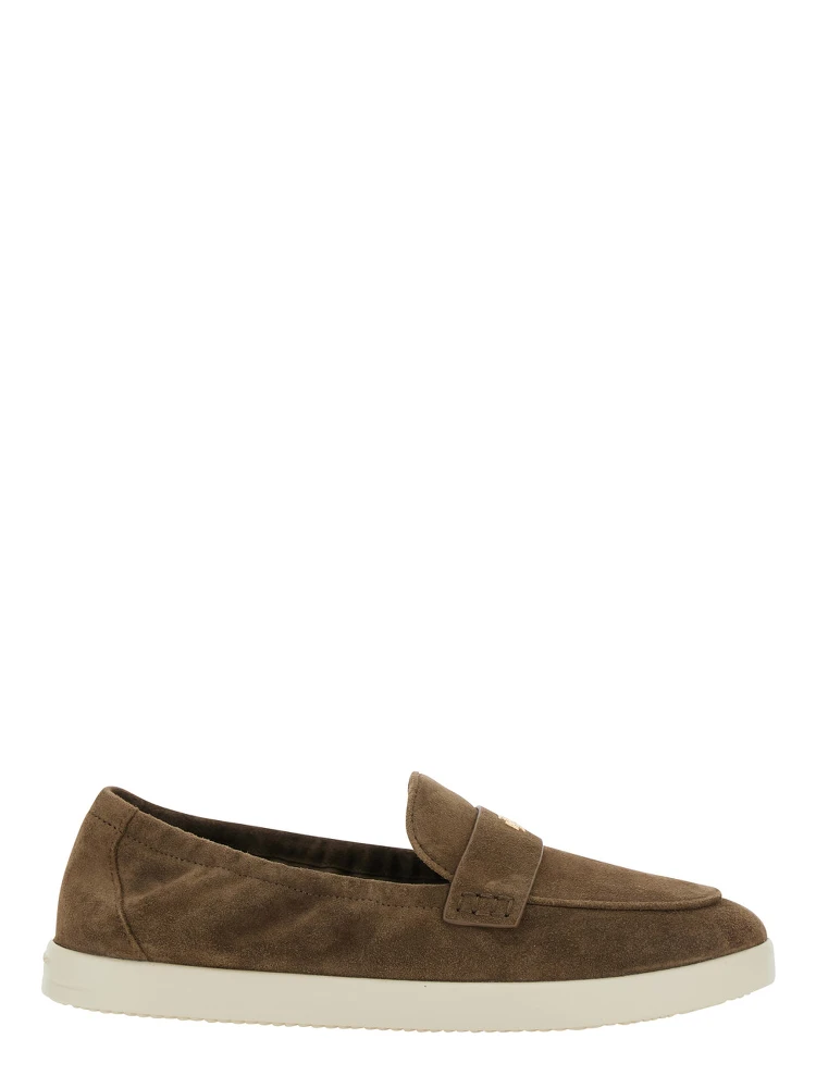 Brown Loafers with Logo Plaque on the Front and Slip-On Design in Suede Woman
