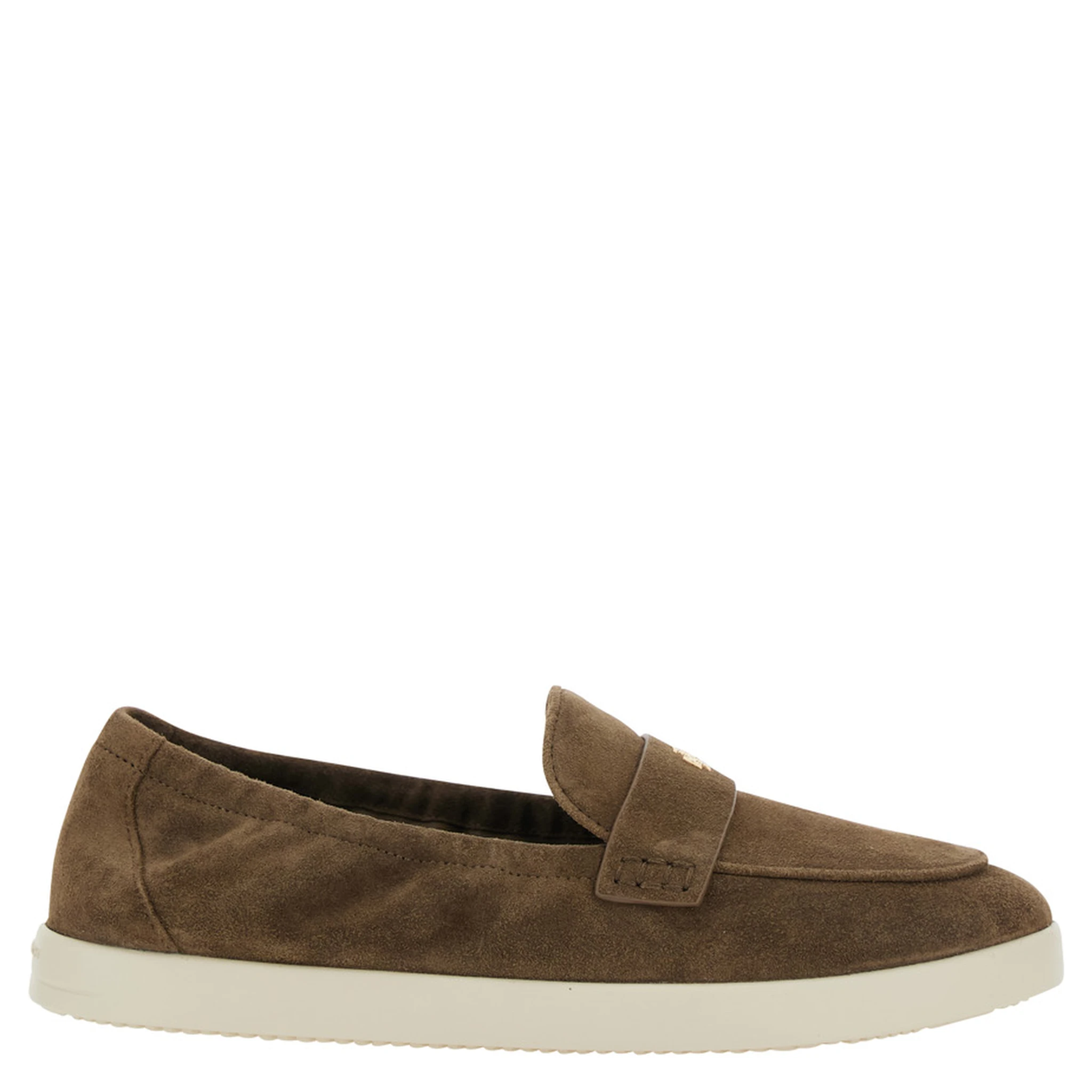 Brown Loafers with Logo Plaque on the Front and Slip-On Design in Suede Woman