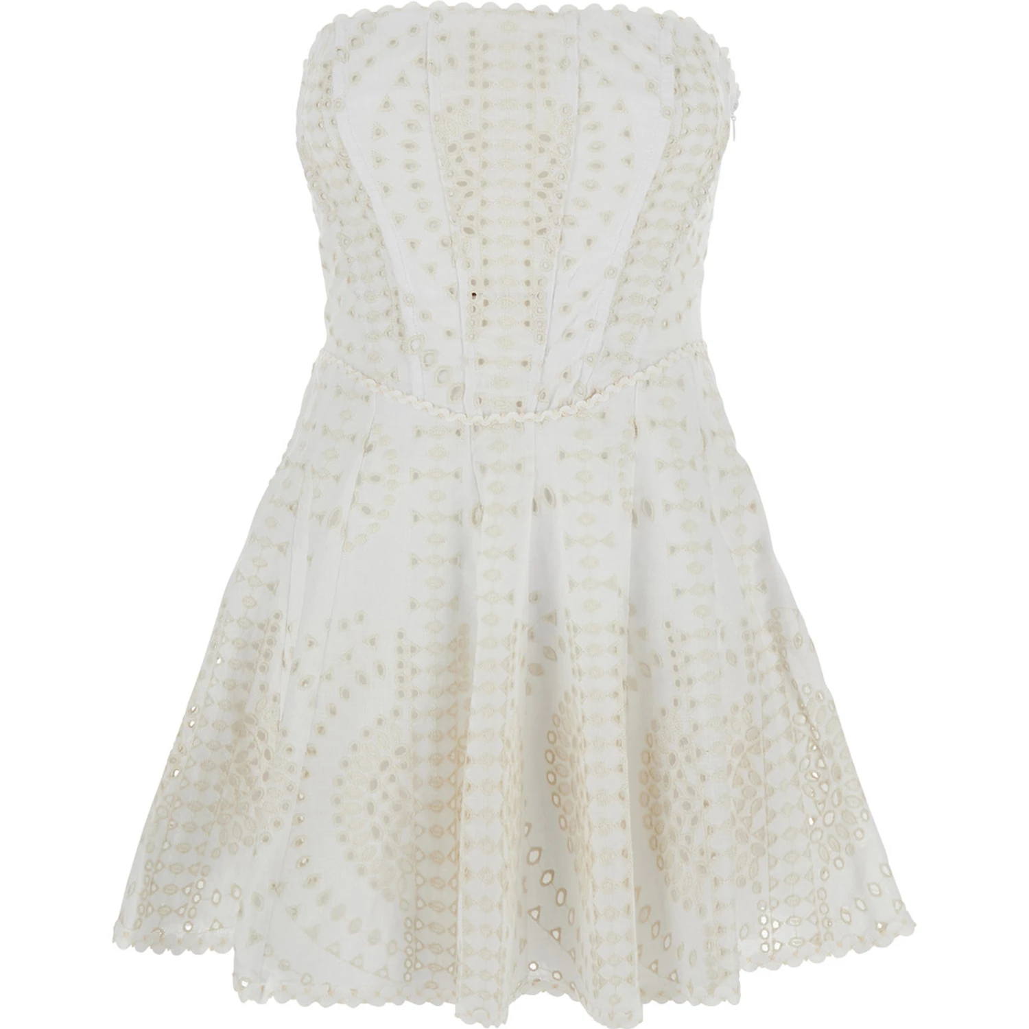 Clem White Dress with Flounce SKirt and All-Over Embroidery in Cotton and Linen Blend Woman