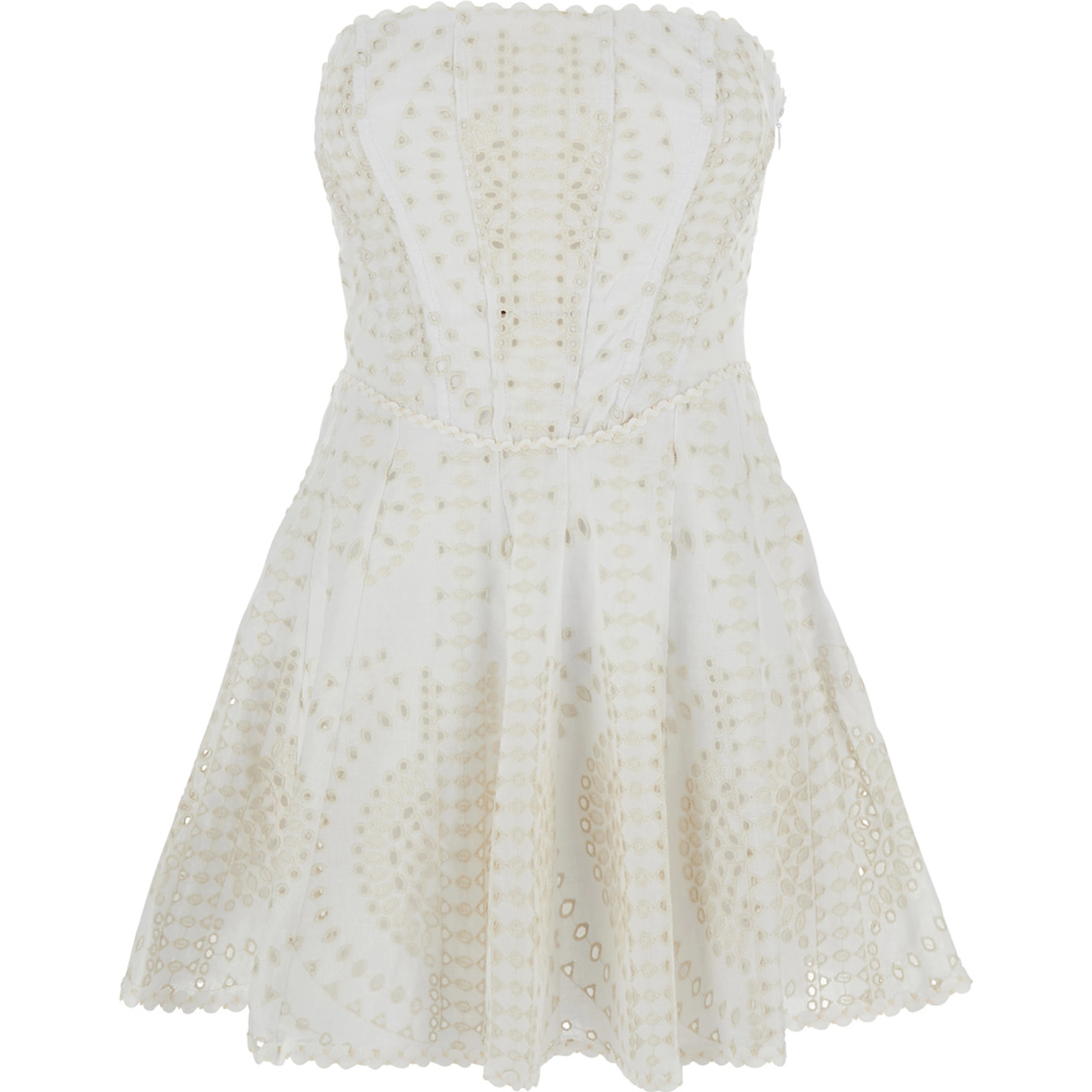 Clem White Dress with Flounce SKirt and All-Over Embroidery in Cotton and Linen Blend Woman