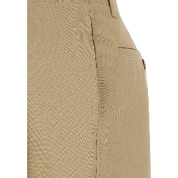 Beige Chino Pants with Cannon Pleats and Wide Leg in Cotton Woman