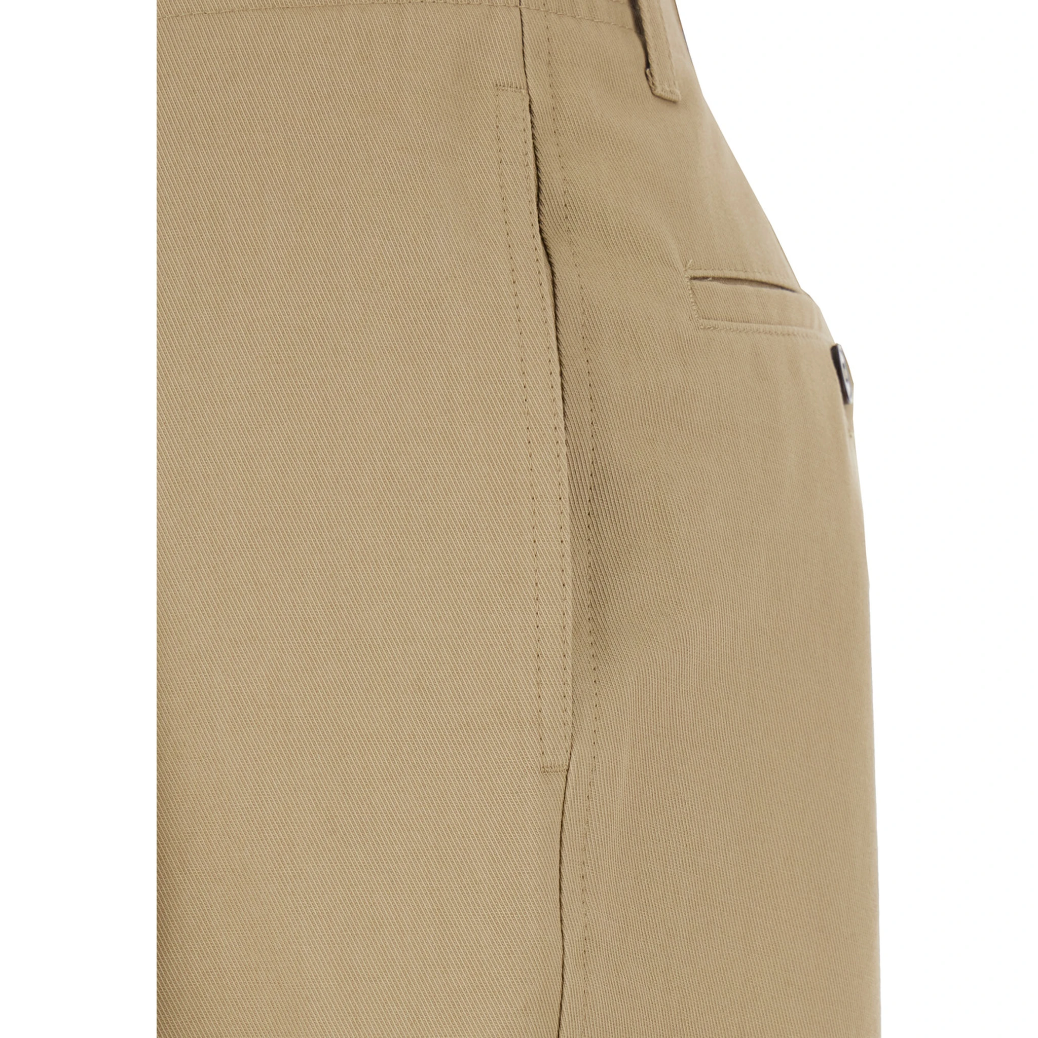 Beige Chino Pants with Cannon Pleats and Wide Leg in Cotton Woman