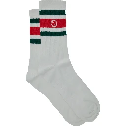 White Socks with Web Detail and Round Interlocking G in Jersey Man