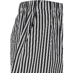 Black and White Shorts with All-Over Vertical Striped Motif in Fabric Woman