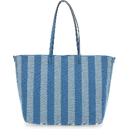 Roll Large Blue Shopper with Reversible Design and All-Over Striped Motif in Cotton Woman