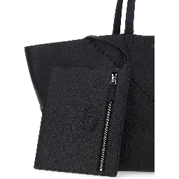 Selleria Black Shopper with Logo on the Front and Removable Pouch in Hammered Leather Man