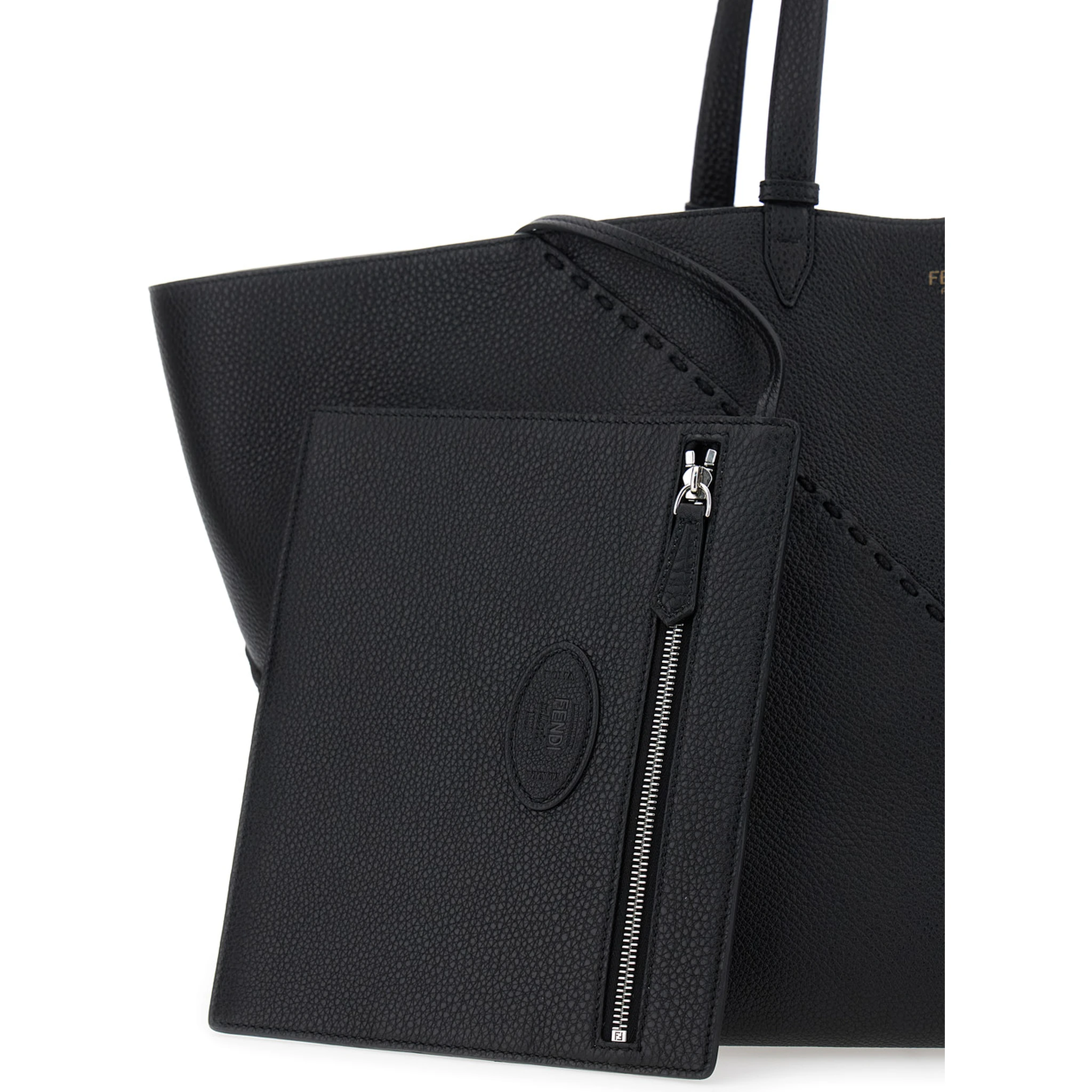 Selleria Black Shopper with Logo on the Front and Removable Pouch in Hammered Leather Man