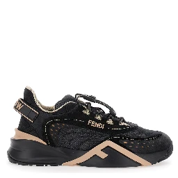 Fendi Flow Black Low Top Sneakers with Diagonal F Detail in Leather Woman