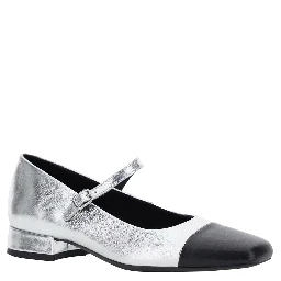 Debby Silver Colored Slingback Pump with Adjustable Strap in Leather Woman