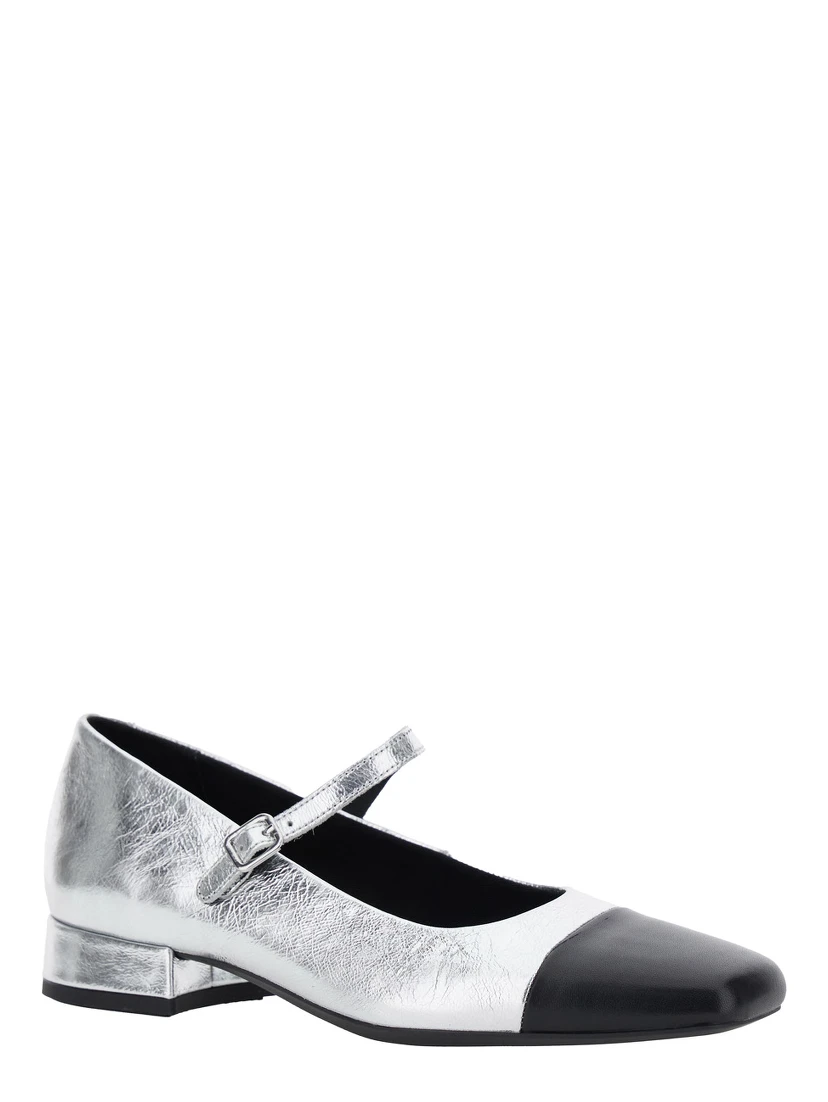 Debby Silver Colored Slingback Pump with Adjustable Strap in Leather Woman