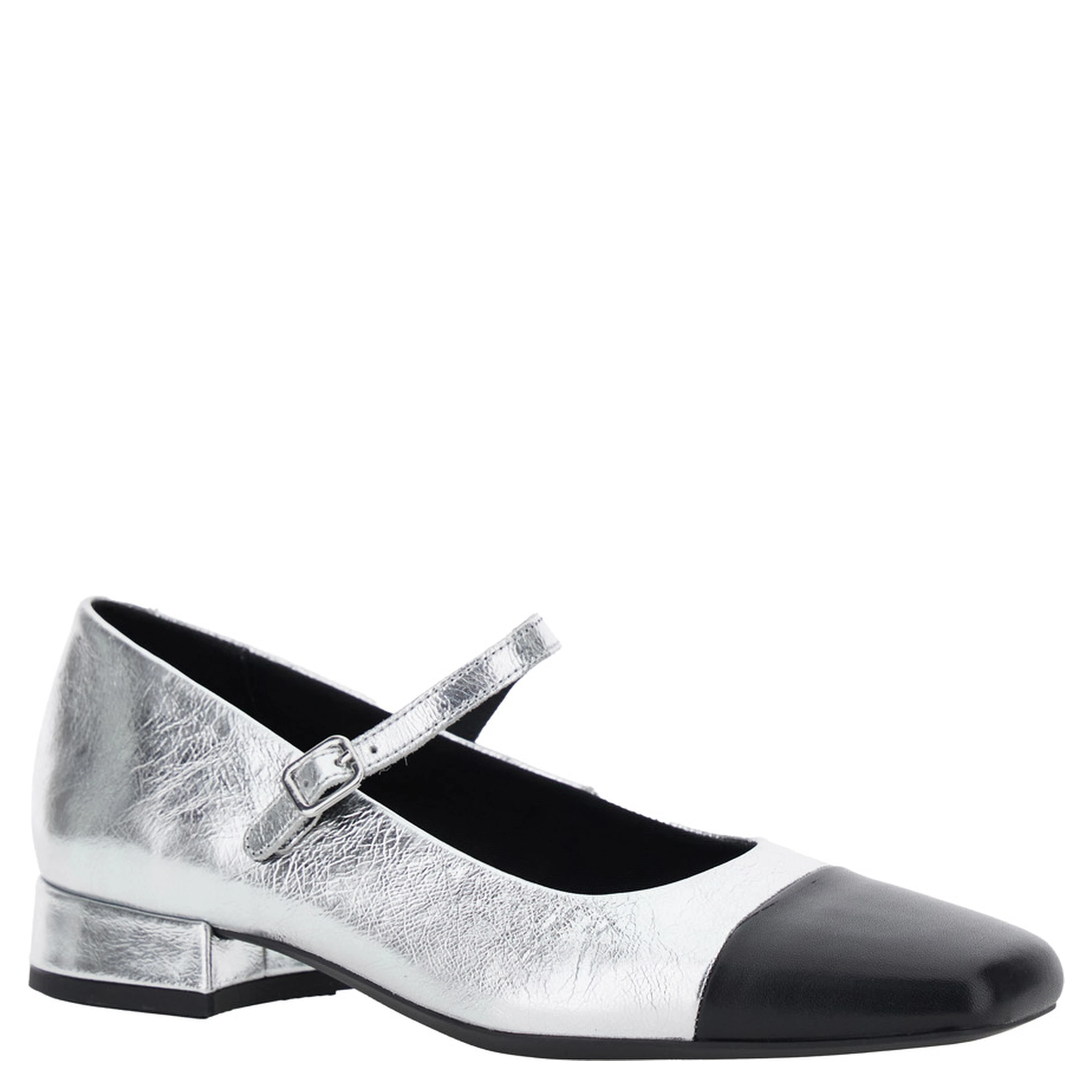 Debby Silver Colored Slingback Pump with Adjustable Strap in Leather Woman