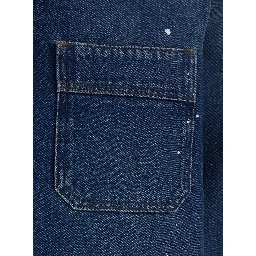 Basile Blue Shirt with Chest Pocket and All-Over Paint Effect in Cotton Man