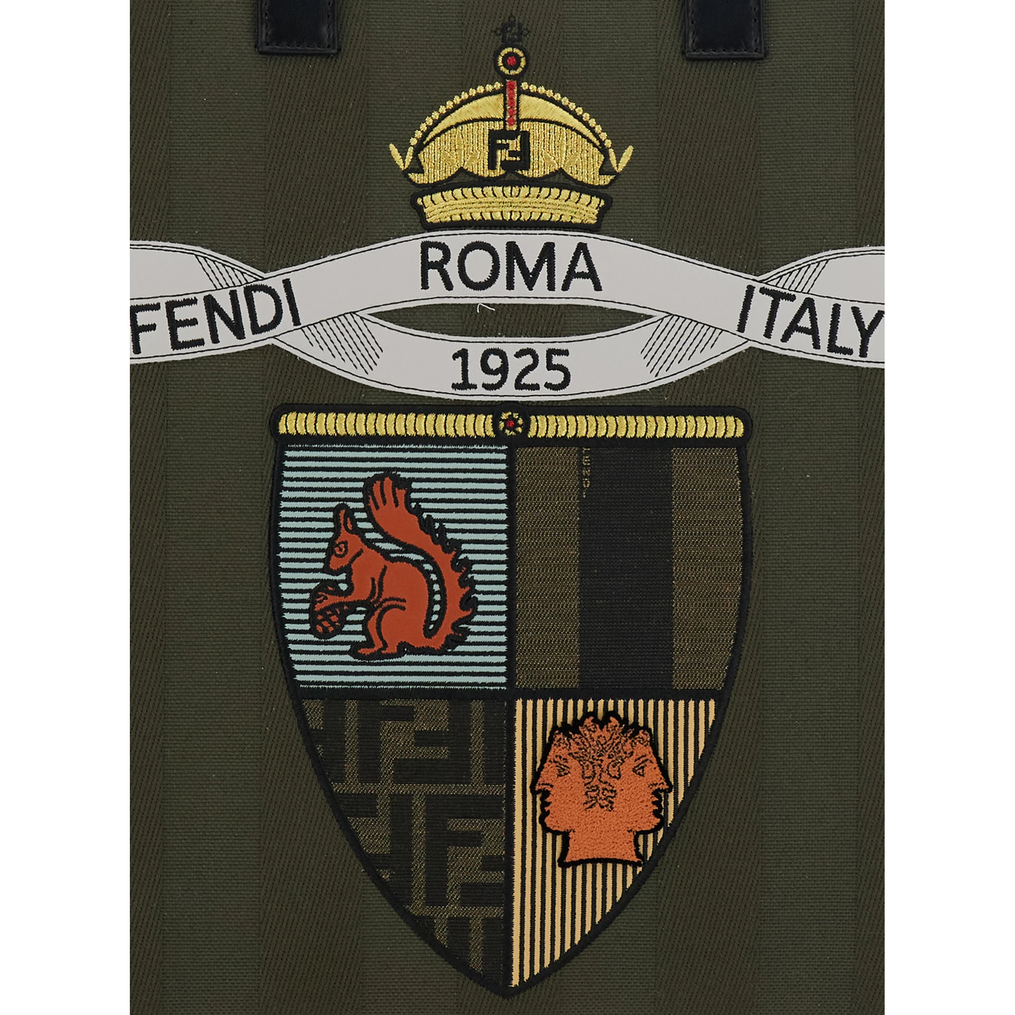 Green Shopper with Vertical Stripes Motif and Fendi Club Patch on the Front in Canvas Man