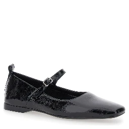 Delia Black Ballerinas with Adjustable Strap in Shiny Leather Woman