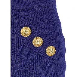 Blue Mini Skirt with Jewel Buttons in Viscose Blend Woman