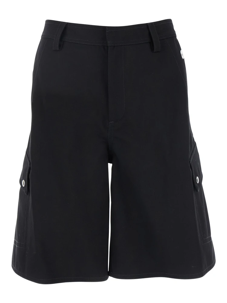 Black Cargo Shorts with Belt Loops in Cotton Man