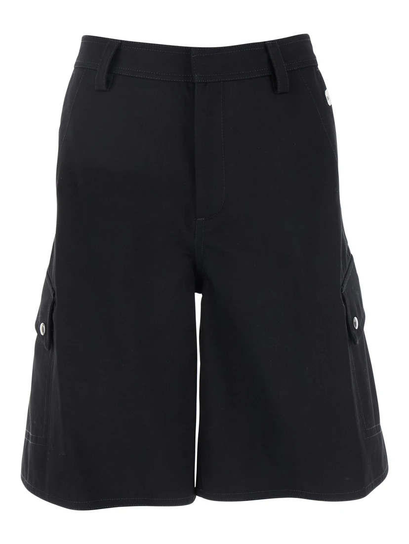 Black Cargo Shorts with Belt Loops in Cotton Man