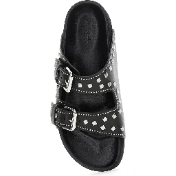 Lennyo Black Sandals with Stud Embellishments and Moulded Footbed in Leather Woman