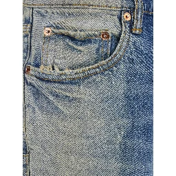 Blue Flared Jeans with Logo Patch on the Rear and Faded Effect in Denim Man