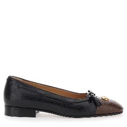 Valet du Roi Black Ballet Shoes with Bow Detail and VLogo Plaque on the Front in Leather Woman