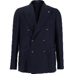 Montecarlo Blue Double-Breasted Jacket in Virgin Wool Man