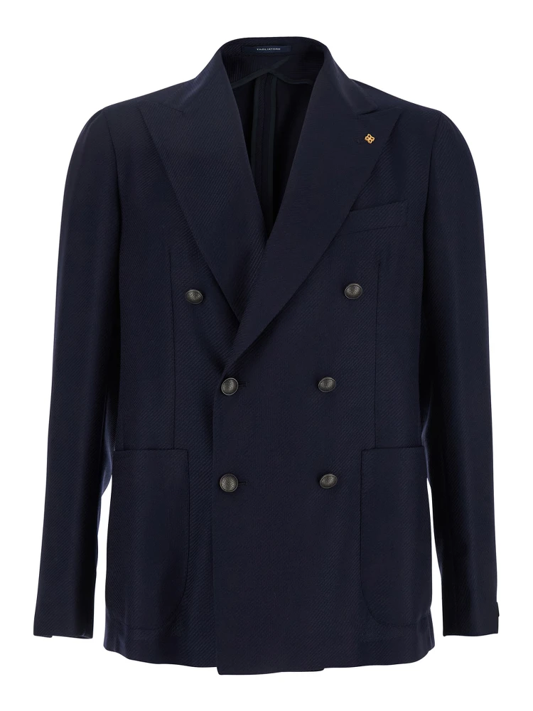 Montecarlo Blue Double-Breasted Jacket in Virgin Wool Man