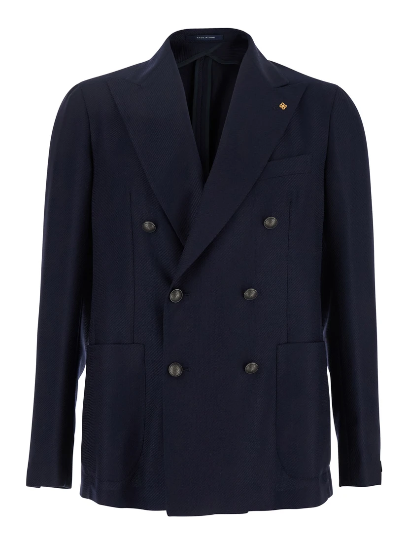 Montecarlo Blue Double-Breasted Jacket in Virgin Wool Man