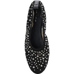 Black Ballet Flats with All-Over Crystals Application in Tech Fabric Woman