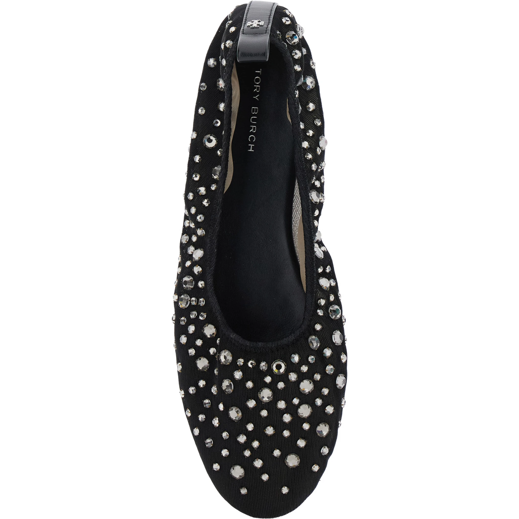 Black Ballet Flats with All-Over Crystals Application in Tech Fabric Woman