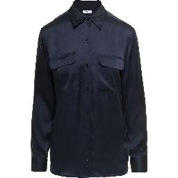 Signature Navy Blue Long Sleeves Shirt in Silk Woman Equipment