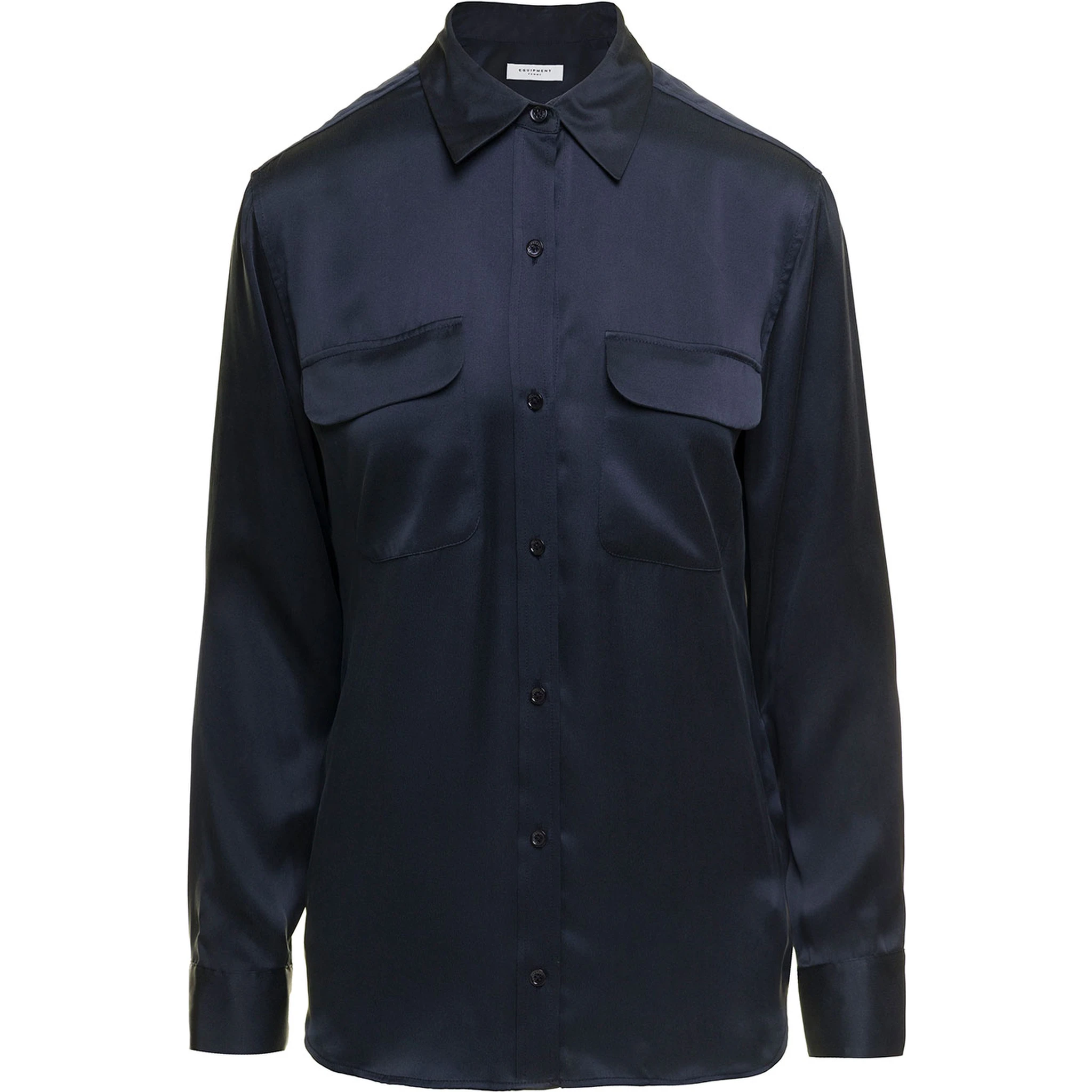 Signature Navy Blue Long Sleeves Shirt in Silk Woman Equipment