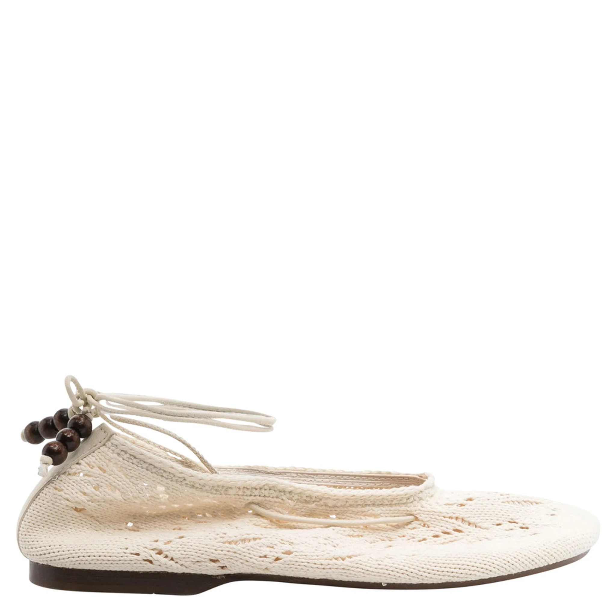 Rosemary White Ballet Flats with Embroidered Design Ankle Knot Closure in Cotton Crochet Woman